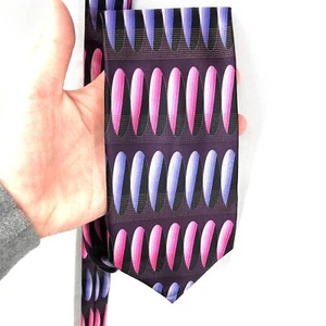 BERGAMO NEW YORK Handmade 100% Silk Tie necktie retro abstract Black pink purple - Picture 1 of 8