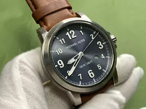 Reloj de cuarzo para hombre MICHAEL KORS Paxton MK8501 fecha esfera azul correa de cuero marrón - Imagen 1 de 19