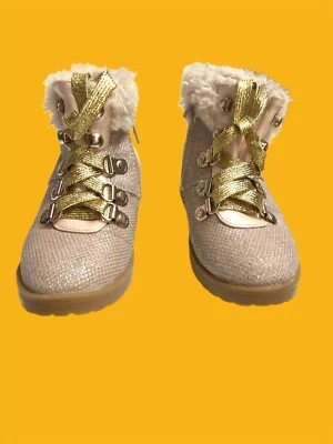 Juicy Couture Gold Glitter High Top Boots Zip Sides Faux Fur Top Toddler Size 8M - Image 1 of 4