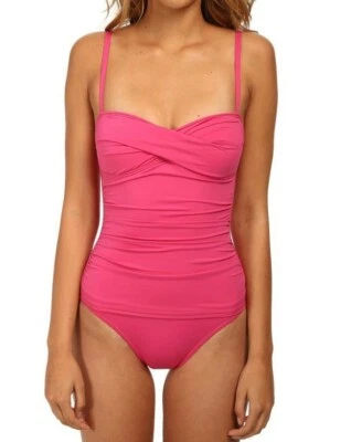 Tommy Bahama Pink Pearl Solids Shirred Twist Front Bandeau One-Piece pink sz 4 - Image 1 of 3