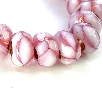 Cuentas de pony facetadas, 9x6 mm, rosa y blanco con forro de cobre, 10 piezas, 112 Foto 1 de 3