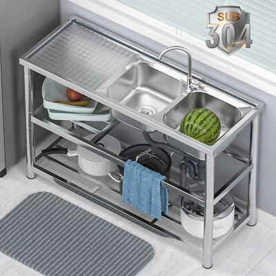 Mesa de preparación de fregadero de cocina comercial de 1/2/3 compartimentos con grifo de acero inoxidable Foto 1 de 4