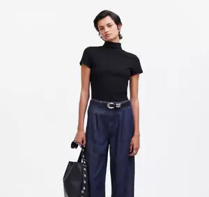 Madewell Womens Short-Sleeve Mockneck Tee Slim Fit NS583 Size Small In Black - Picture 1 of 7