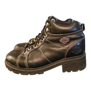 Harley Davidson Women's 7.5 Boots Black Leather Chukka Ankle Motorcycle Lace Up - Picture 1 of 11