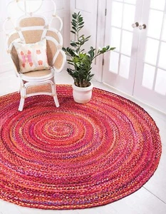 Beautiful Braided Round Area Rug Carpet Bohemian Living Room Decor Floor Rugs - Picture 1 of 9
