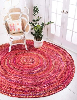 Beautiful Braided Round Area Rug Carpet Bohemian Living Room Decor Floor Rugs - Image 1 of 4