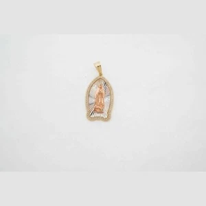 14k Multi-Tone Gold CZ White Stone Pendant Charm Jewelry - Picture 1 of 6