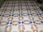 Stunning! Antique Wedding Ring Quilt Feedsack Fabrics Densely Hand Quilted