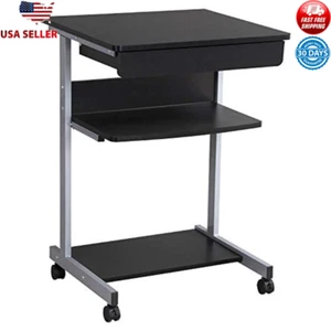 Mobile Laptop Desk W/ Drawers Printer Shelf Rolling Casters Compact Office Table - Picture 1 of 5