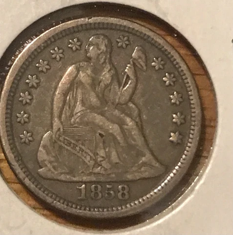 1858 o seated liberty dime , XF Cover