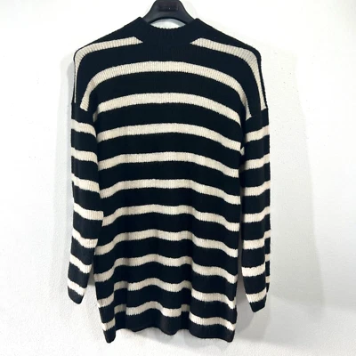 H&M Sweater Women's Medium Black/White Striped Mock Neck Oversized Slouchy Fall - Image 1 of 4