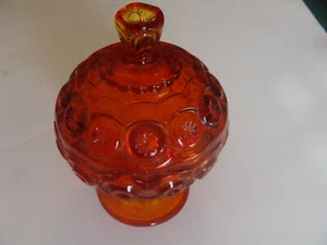 VINTAGE AMBERINA MOON AND STARS 7 INCH COMPOTE WITH LID - Picture 1 of 4