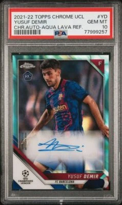 YUSUF DEMIR 2021-22 TOPPS CHROME UCL AQUA LAVA REFRACTOR AUTO RC PSA 10 GEM MINT - Image 1 of 2
