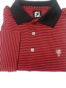 FootJoy Golf Polo Shirt Mens Medium Red Black Striped Collar Embroidered - Picture 1 of 7