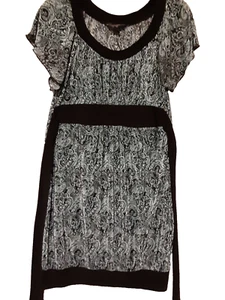 R&M Richards Dress Size 8P Petite Empire Waist Short Sleeve Crinkle Black Blue - Picture 1 of 9