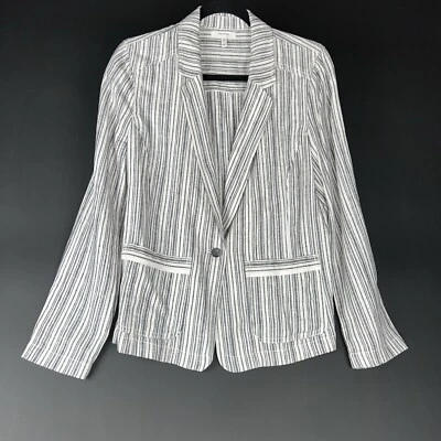 Maurices Women Ticking Striped Unlined Linen Blend One Button Blazer Medium - Image 1 of 4
