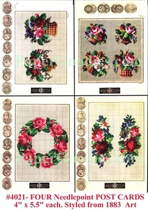 SALE!! Four 1883 Style Needlepoint Patterns POST CARDS; NEW - Picture 1 of 2