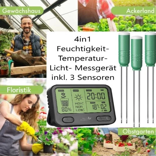 NEU 4in1 Feuchtigkeit Temperatur Licht Messgerät Sensor für Zimmer Balkon Garten - Bild 1 von 4