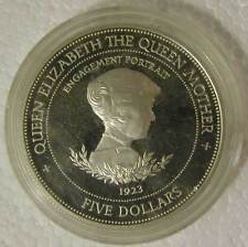 BARBADOS -STERLING SILVER PROOF 5 DOLLARS 1994 KM # 58 QUEEN MOTHER'S ENGAGEMENT