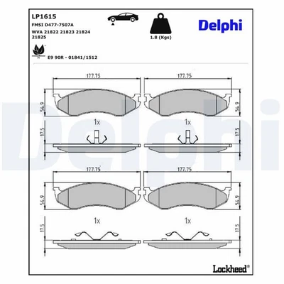 FITS JEEP CHEROKEE 2.5 SE BRAKE PAD SET, DISC BRAKE LP1615 DELPHI - Image 1 of 4