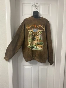 Vtg Deer White Tail Nature Sweatshirt Mens XL 90/80s Brown Camouflage GrampaCore - Picture 1 of 4