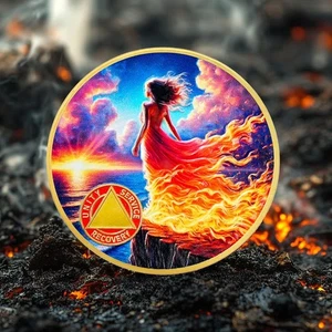 Unique Flame Girl Themed Custom Years AA Sobriety Coin Recovery Gifts For Women - Picture 1 of 15