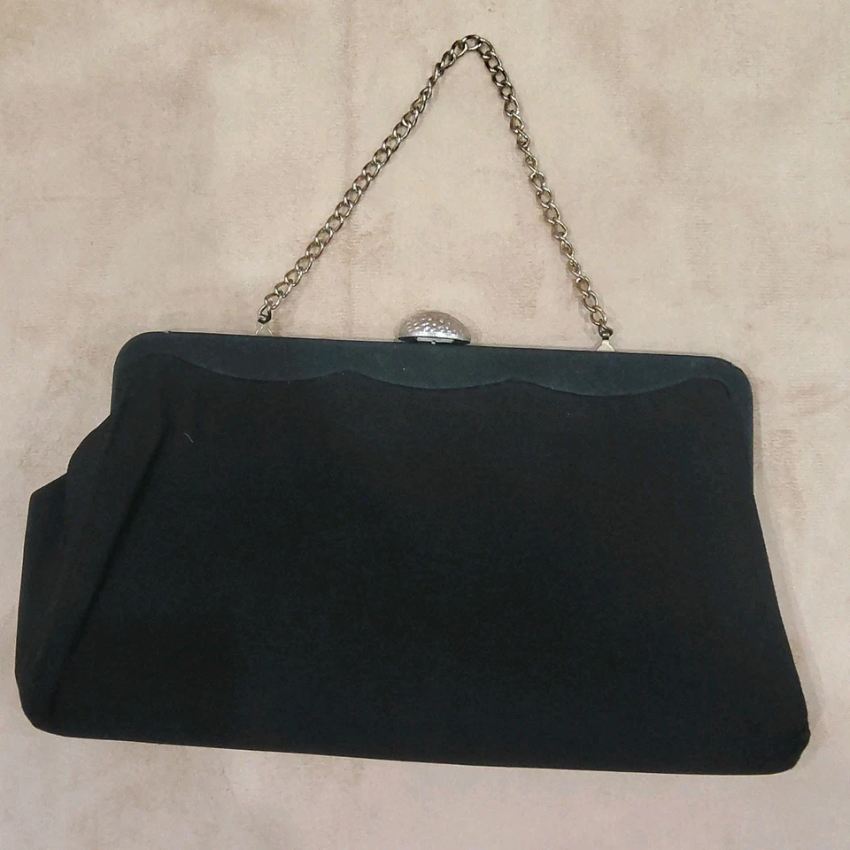 Bolso sin asas de noche vintage años 60 Almirante negro con bisagras con cadena B61 Foto 1 de 4