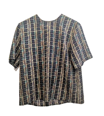 Blusa para mujer Christie & Jill azul geométrica manga corta, grande Foto 1 de 4