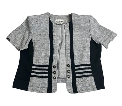 Vintage Petite Perceptions by Irene B Jacket Top Womens 12 Gray Black Open Front - Image 1 of 4