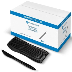 1000 pcs Disposable Plastic Bulk Pack Black Plastic Medium Weight Cutlery Sil... - Picture 1 of 7