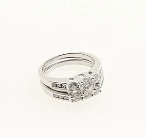 Atemberaubende 3 Steine natürliche Diamant Hochzeit Set in 18k Weißgold 1ctw. - Bild 1 von 7