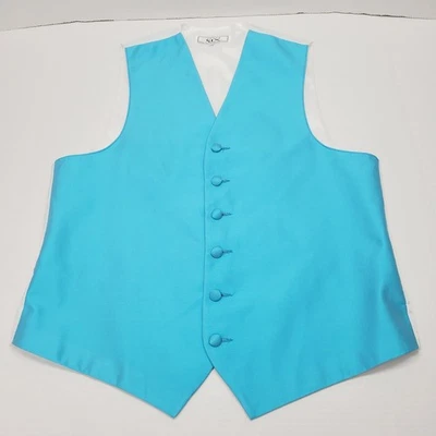 After Six Formal Vest Bright Turquoise Blue Satan Wedding Prom Mens Size Small - Image 1 of 4