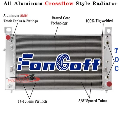 Aluminum Radiator For 1999-2012 Chevrolet Silverado 1500 2500 Tahoe 4.8 5.3L V8 - Image 1 of 4