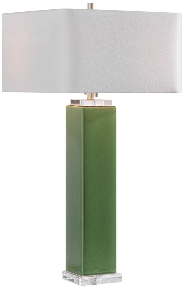 Lámpara de Mesa Moderna 32" Alto Esmalte Verde Cerámica Pantalla Blanca para Salón Casa Foto 1 de 1