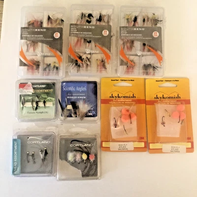 Lote de 9 paquetes de pesca con mosca surtidos South Bend Skykomish Cortland Foto 1 de 4