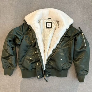 Gap Green Puff Bomber Jacket Faux Fur Size M winter coat - Picture 1 of 7