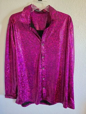 Camisa vintage Wulful Y2K discoteca metálica rosa manga larga abotonada talla grande Foto 1 de 4