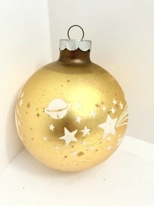 Vintage RARE Shiny Brite Yellow Ornament Moon Stars Planet-Stenciled Atomic - Bild 1 von 7