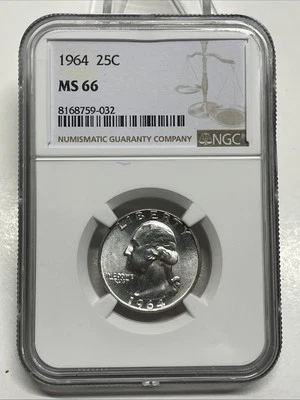 1964 Washington Quarter 25c NGC MS 66 Mint State Uncirculated Coin - Image 1 of 4