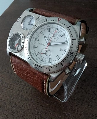 Nautica N-MX62 Reloj Cuarzo Cronógrafo Doble Tiempo Brújula Batería Nueva Foto 1 de 4