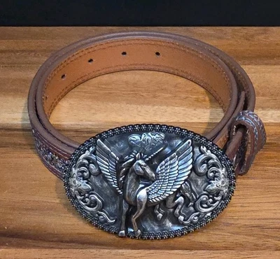 Cinturón de cuero genuino Shyanne con hebilla de metal unicornio brillante niñas 30" Foto 1 de 4