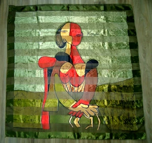 Sciarpa donna Picasso in seta con spalline verde multicolore 38 " x 39" - Foto 1 di 6