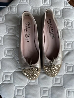 Paul Mayer 6,5 Золотой пыли бежевый балет плоскостях кожи блестками золотой носок EUC - Изображение 1 из 4