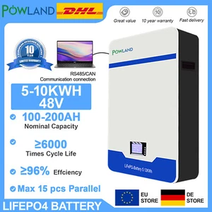 5kwh/10kwh 48V 51.2V Memoria Solar LiFePO4 Batería 100/200Ah Pared Envío desde UE - Imagen 1 de 17