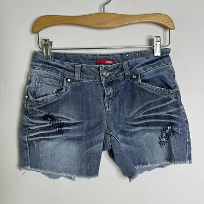 Vtg BONGO Dark Wash Cutoff Jean Shorts Embellished Distressed Denim Bling Y2K 28 - Image 1 of 4