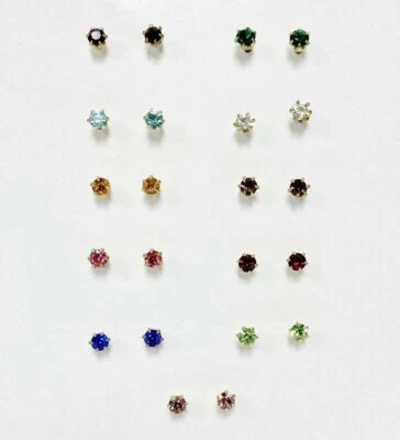 11 PAIRS RHINESTONE BRASS & SURGICAL STEEL STUD EARRINGS - ASSORTED COLORS T839 - Image 1 of 4