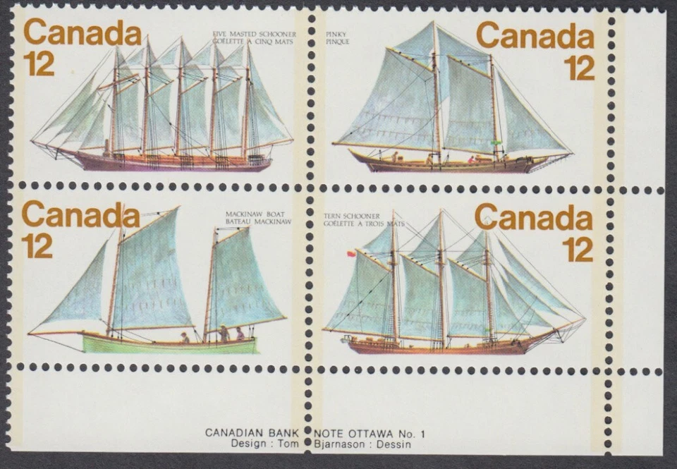 Canada - #747a Sailing Vessels Plate Block - MNH - Image 1 of 1