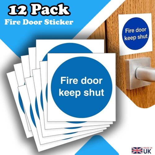 Fire door keep shut Sticker - 12 pack - Waterproof Vinyl Sign - 100mm x 100mm
