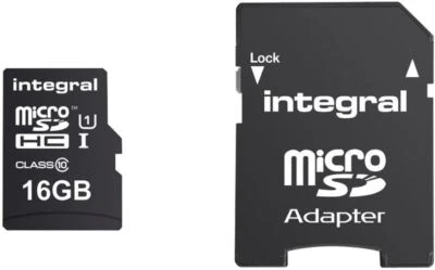 INTEGRAL UltimaPro Class 10 MicroSDHC Memory Card with SD Adaptor 90MB/s U1 16GB - Image 1 of 3