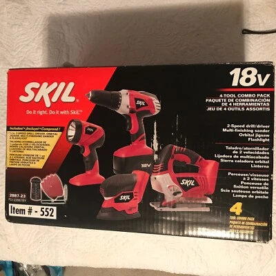 Skil 2887-23 18V Cordless 4-Tool Combo Pack Drill Sander Jigsaw Flashlight -New - Image 1 of 4